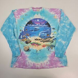 Vintage 1995 Liquid‎ Blue Aquatic Whale Nature Tie Dye L/S Shirt XL Rare